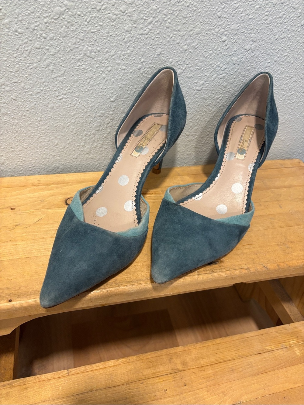 Boden Teal Suede Pointed-Toe D'Orsay Pumps